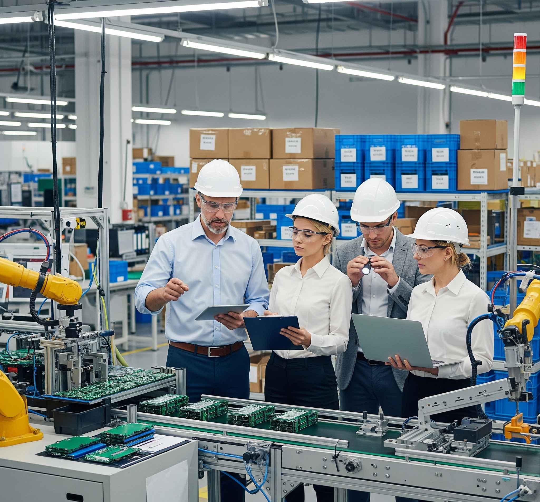 A-team-of-inžinieri-a-supply-chain-manažéri-vedenie-a-factory-audit-for-an-electronics-dodávateľ